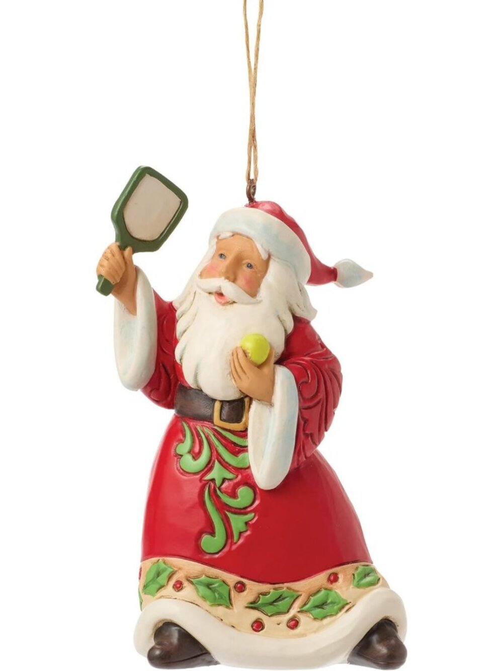 Enesco Jim Shore Heartwood Creek Santa Playing Pickleball Hanging Ornament, 4.5